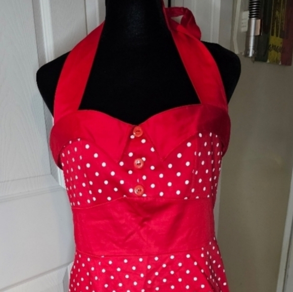 Dresses & Skirts - Red white polka dot pinup halter dress large Collectif 10